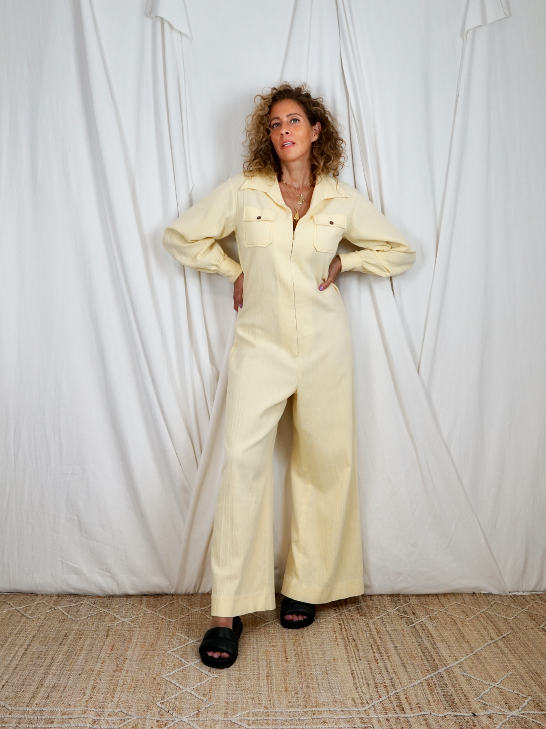 Vintage 70's Buttermilk Cotton Jumpsuit-closiTherapi | vinTage