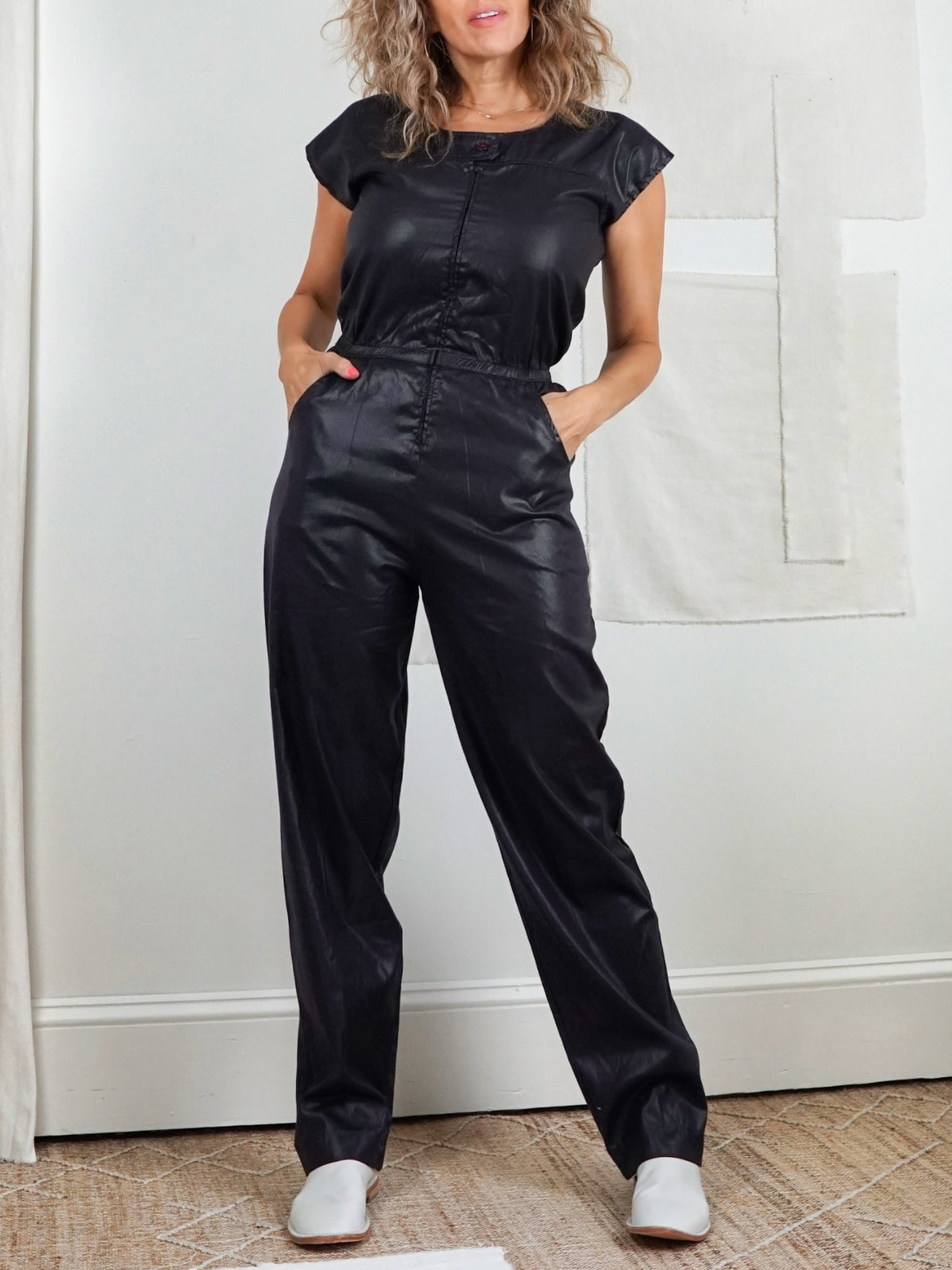 Vintage 80's Black Wet Look Jumpsuit – therapi