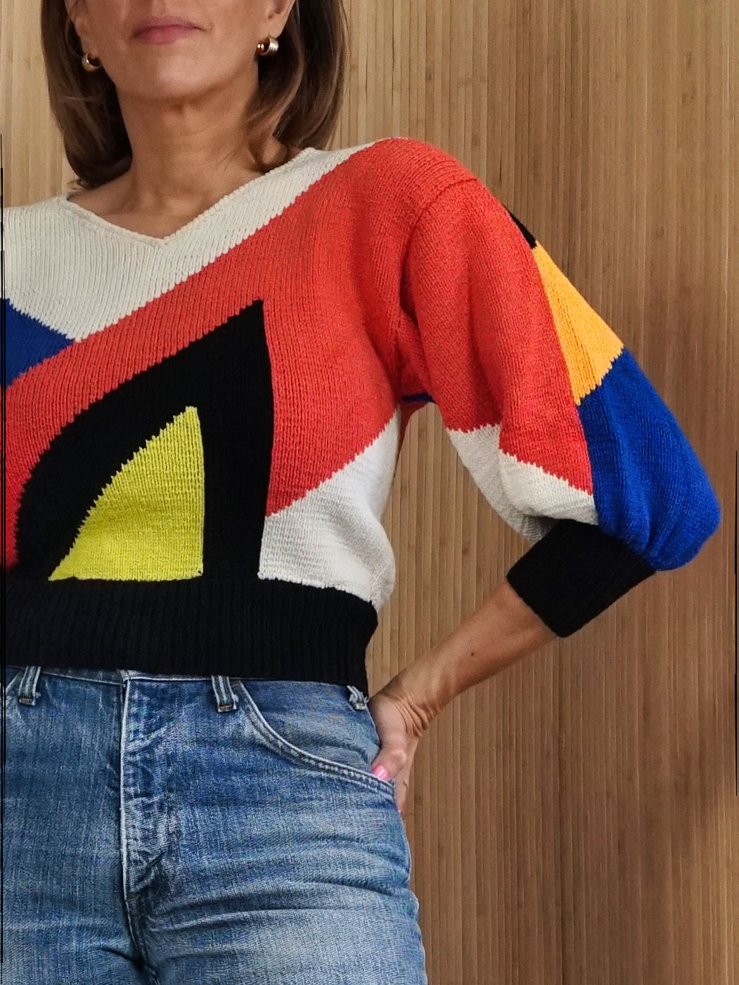 Vintage 80's Colorblock Crop Sweater-closiTherapi | vinTage