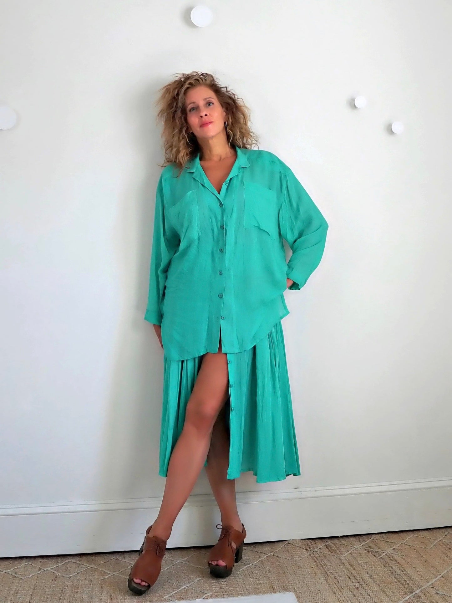 Vintage 80's Teal Green Top + Skirt Set-closiTherapi | vinTage