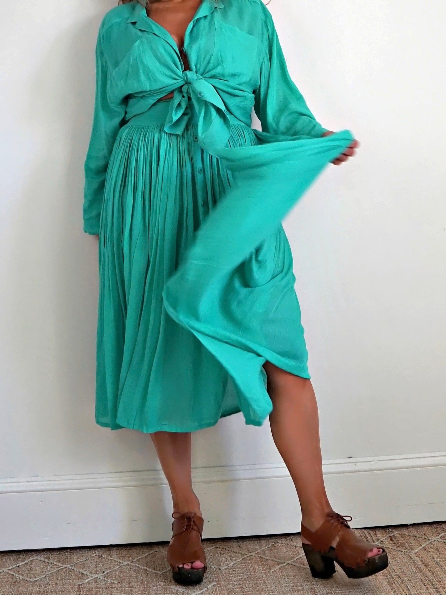 Vintage 80's Teal Green Top + Skirt Set-closiTherapi | vinTage