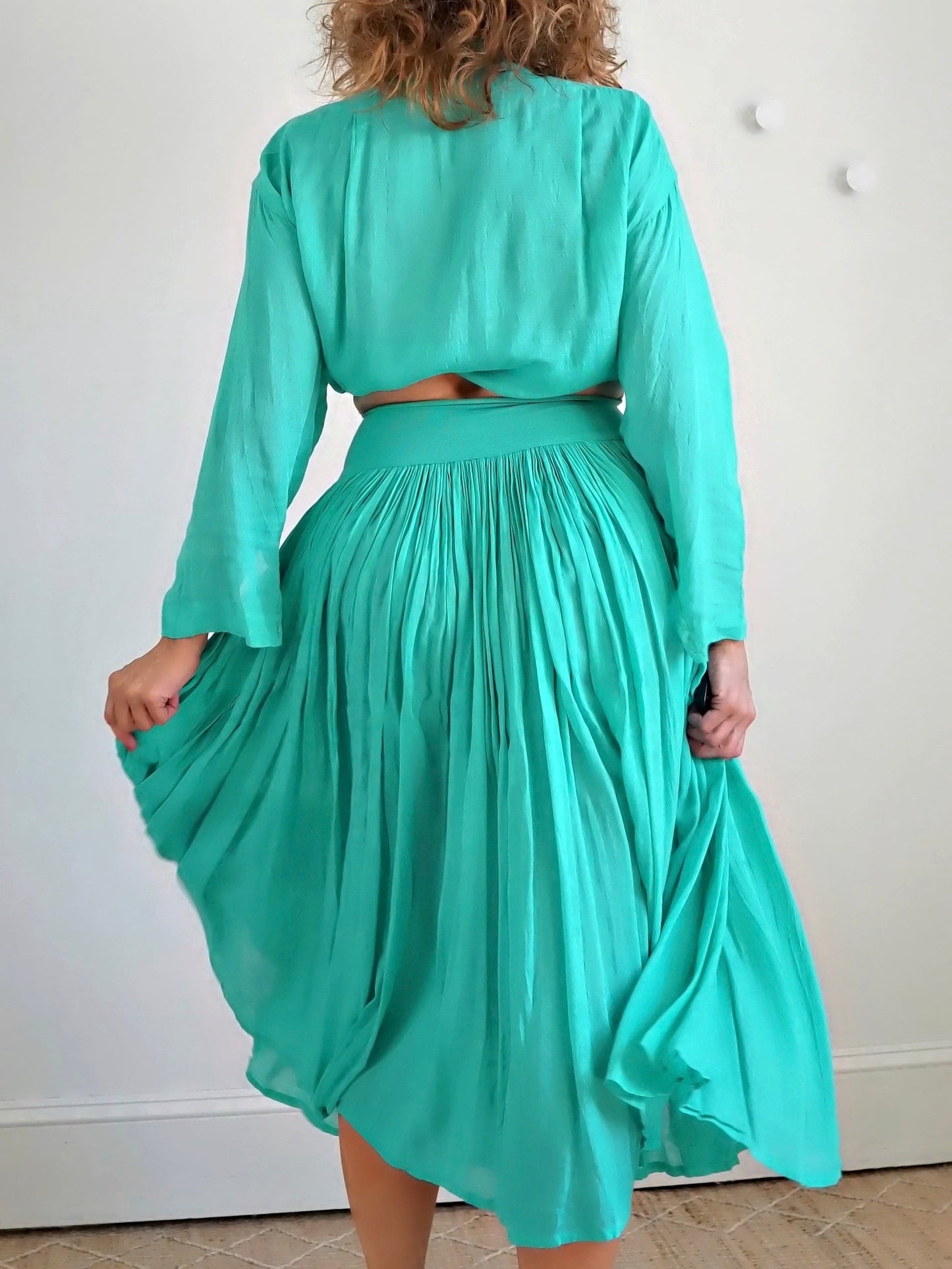 Vintage 80's Teal Green Top + Skirt Set-closiTherapi | vinTage