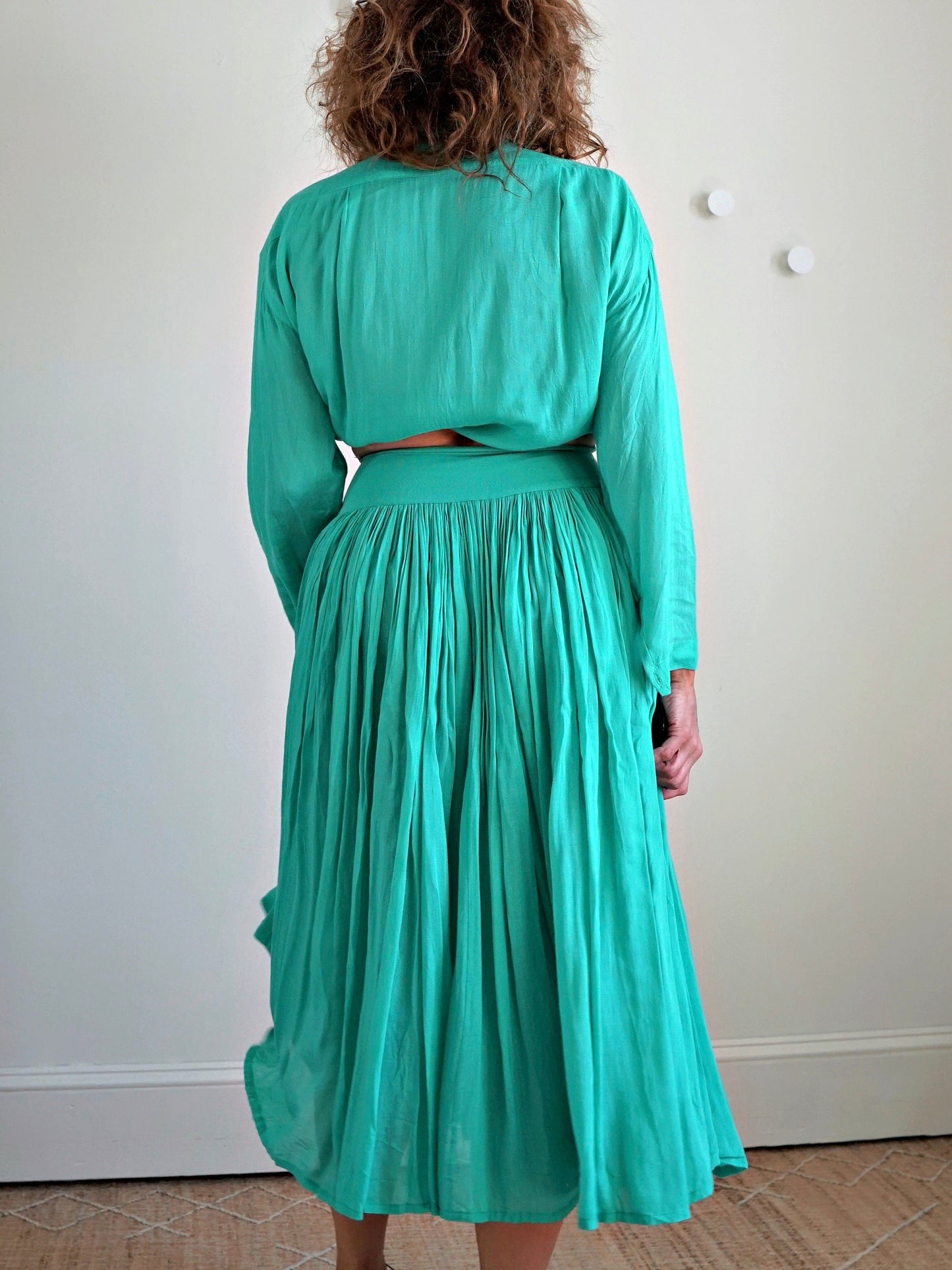 Vintage 80's Teal Green Top + Skirt Set-closiTherapi | vinTage