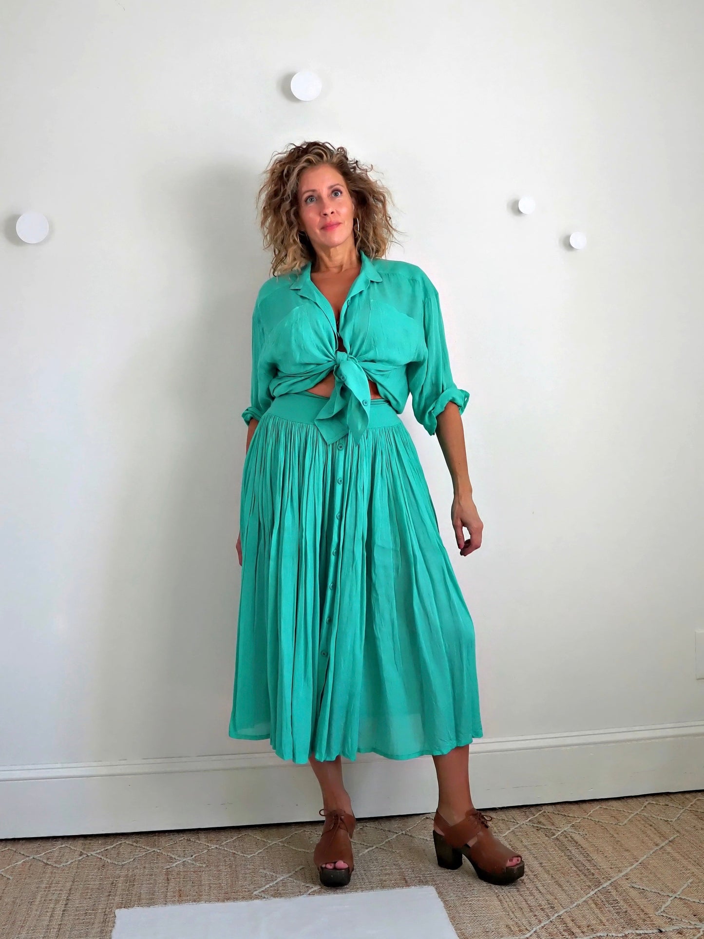 Vintage 80's Teal Green Top + Skirt Set-closiTherapi | vinTage