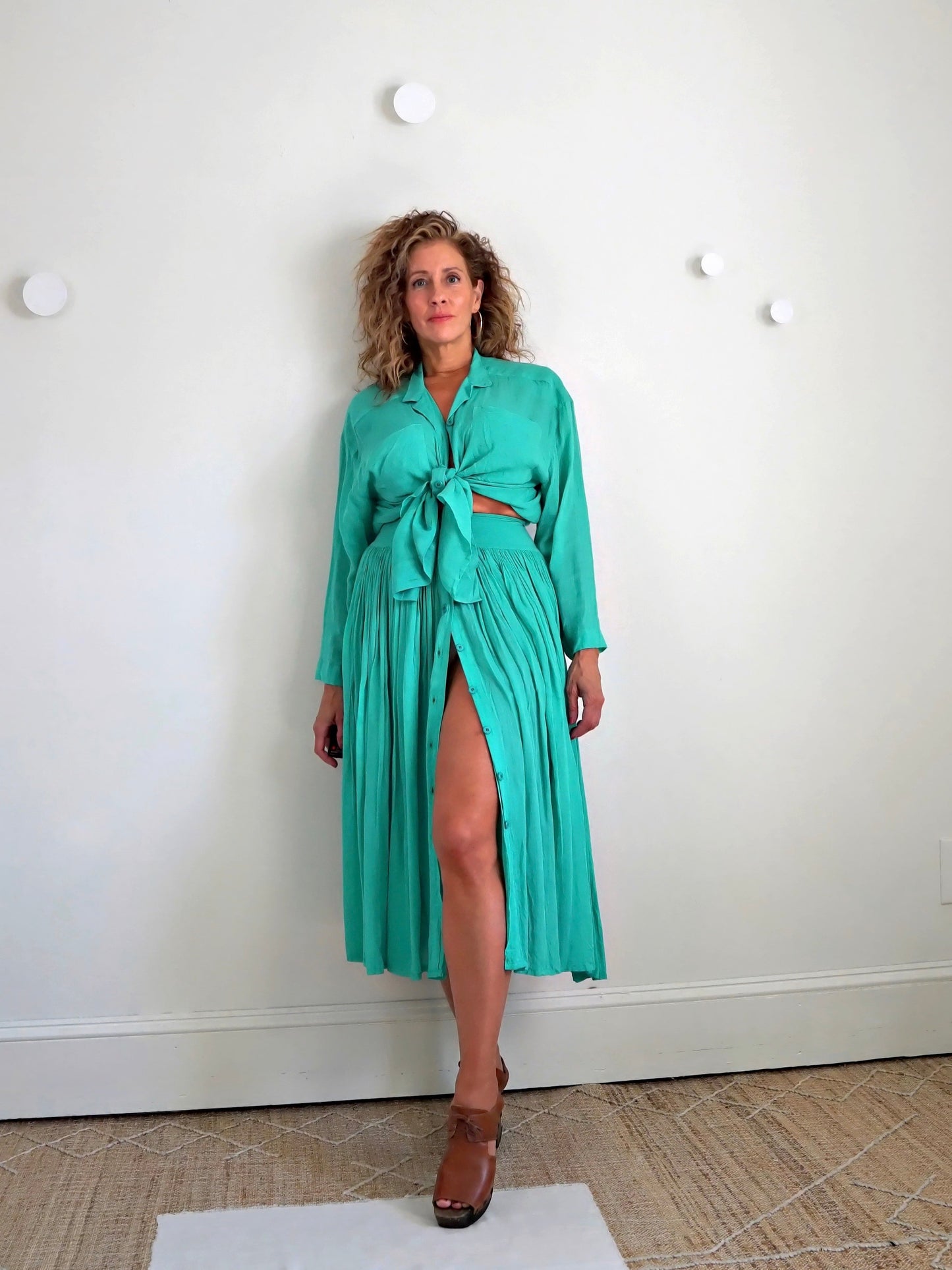 Vintage 80's Teal Green Top + Skirt Set-closiTherapi | vinTage