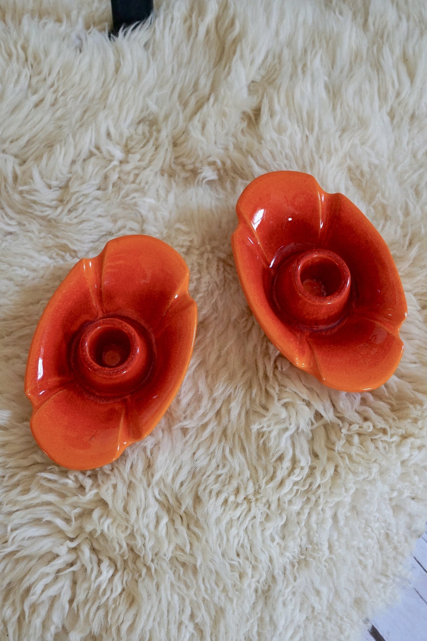 Vintage Orange Ceramic Candle Holder Set-closiTherapi | vinTage
