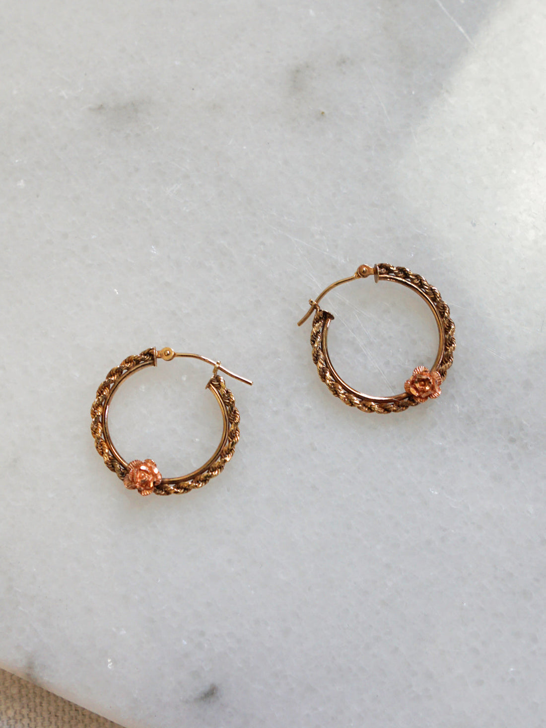 Vintage Rosebud 10k Gold Braided Hoop Earrings-closiTherapi | vinTage