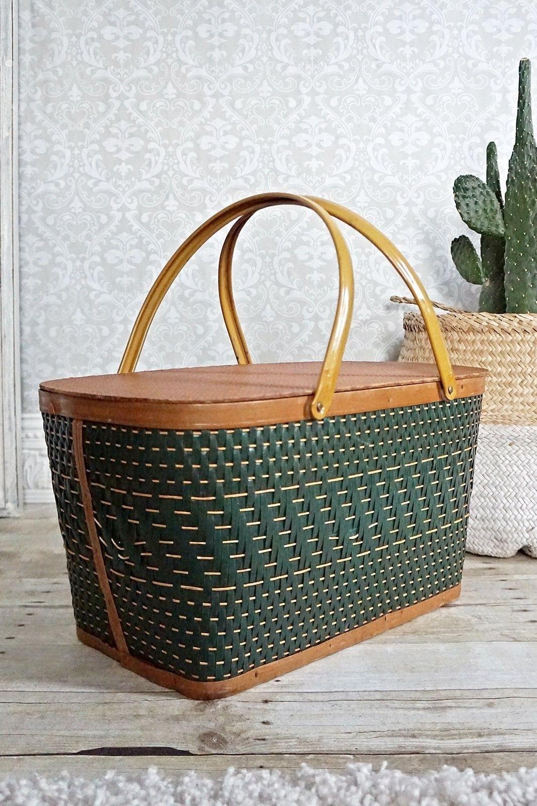バスケット+かご vintage wood picnic basket Vintage Wooden Picnic Basket - Heirloomed