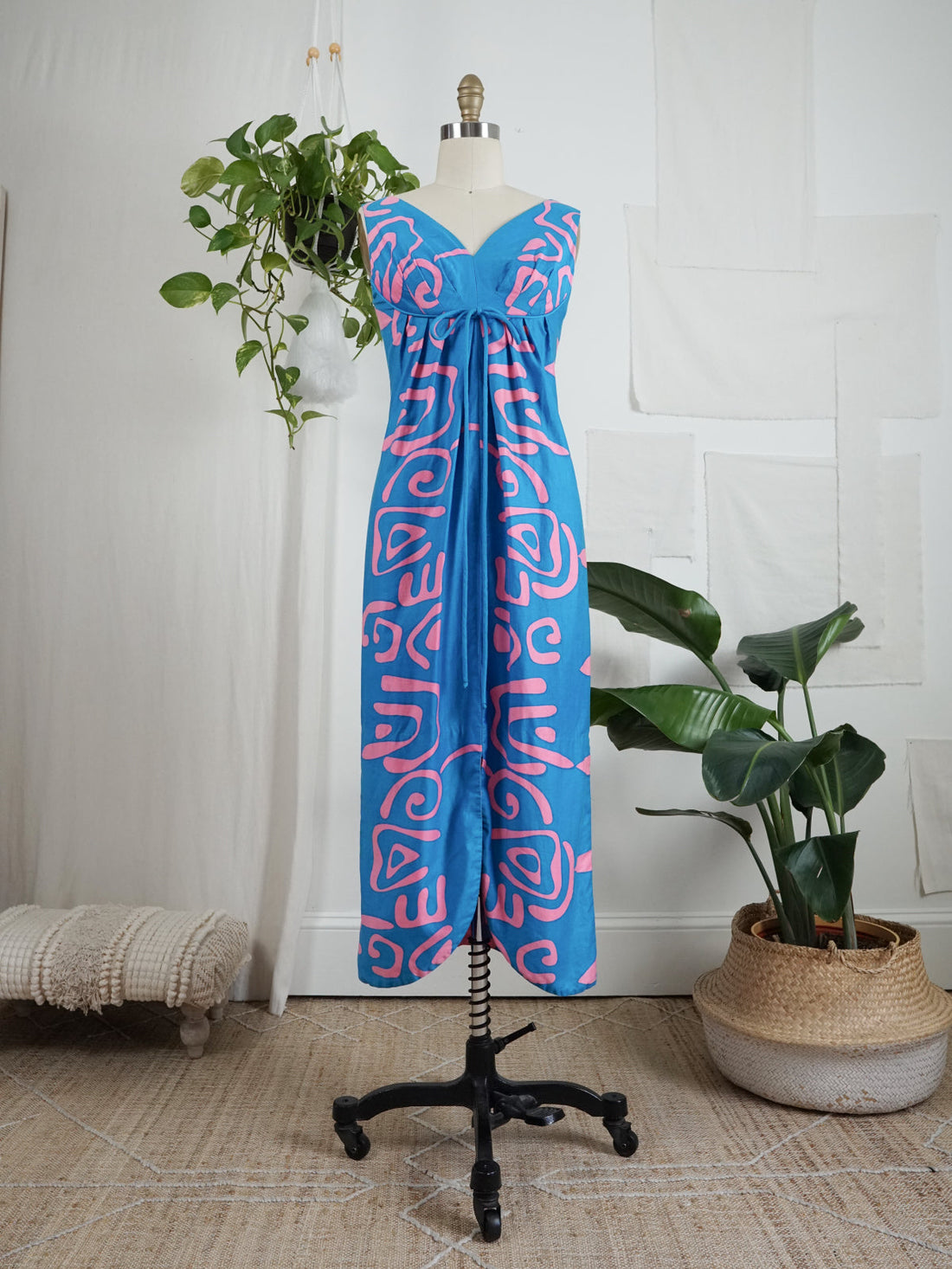 60's Turquoise Abstract Hawaiian Dress-closiTherapi | vinTage