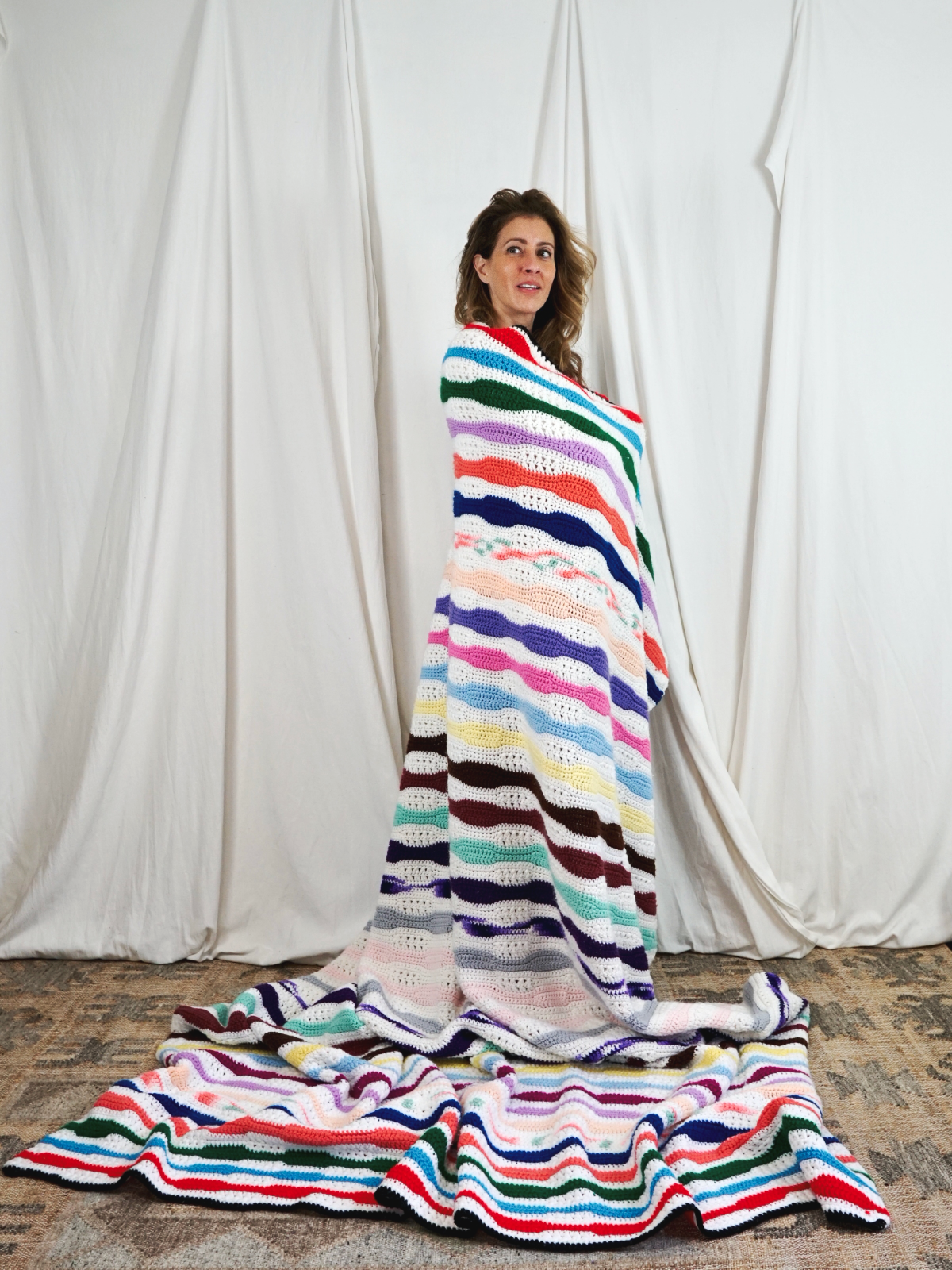 Handknit Rainbow Wavelength Blanket-closiTherapi | vinTage