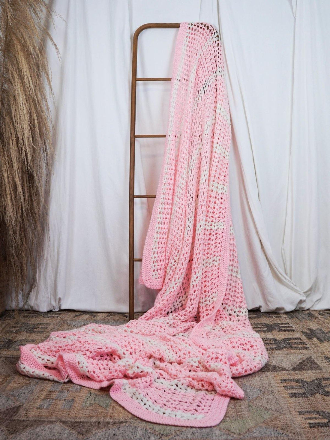 Handknit Taffy Pink Stripe Blanket-closiTherapi | vinTage