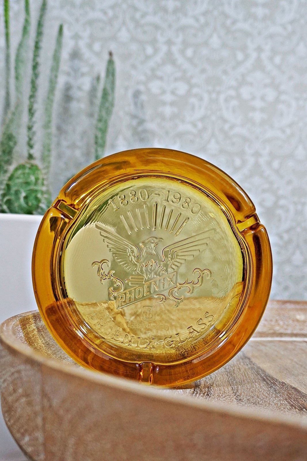 Phoenix Glass Amber Ashtray-closiTherapi | vinTage