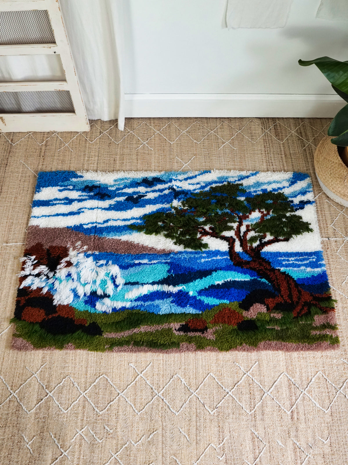 Vintage 70's Tree Landscape Latch Hook Fiber Wall Art-closiTherapi | vinTage
