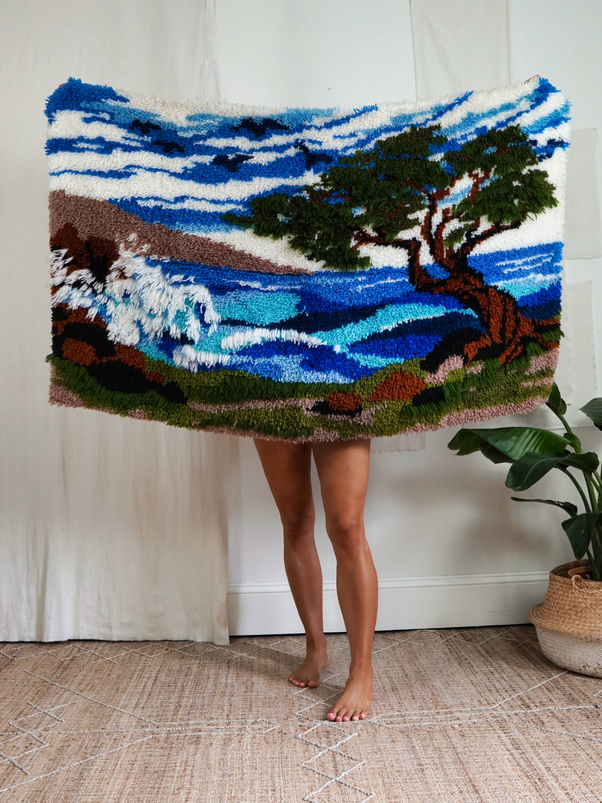 Vintage 70's Tree Landscape Latch Hook Fiber Wall Art-closiTherapi | vinTage
