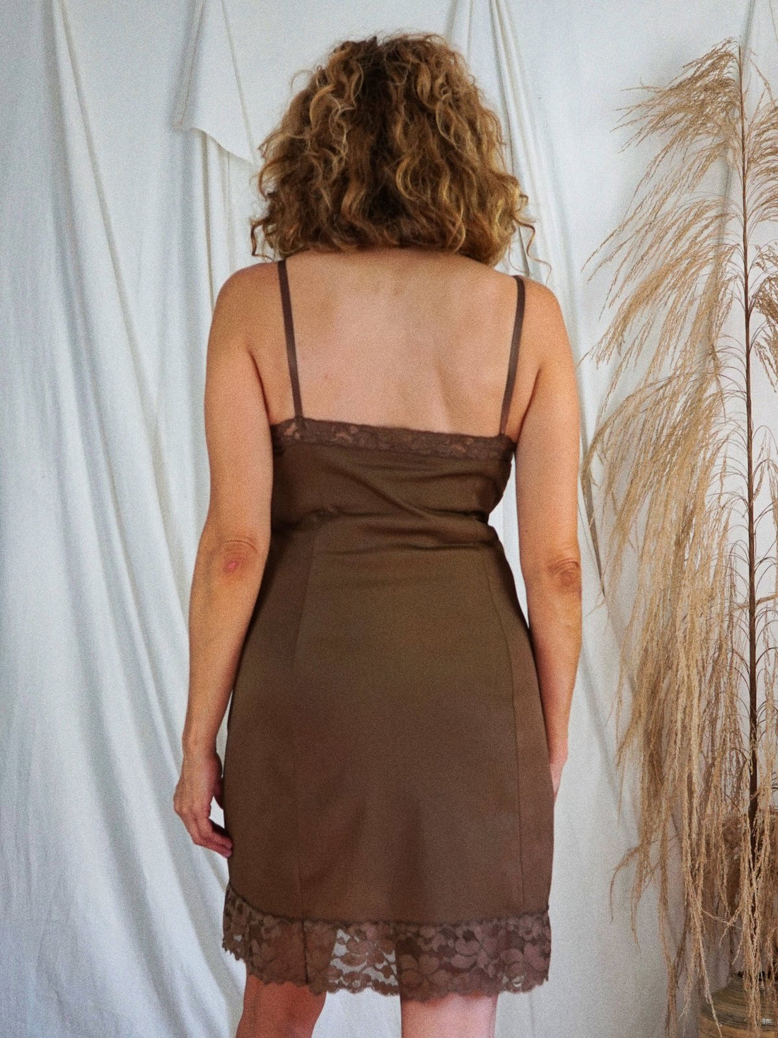 Vintage Carob Brown Lace Slip Dress-closiTherapi | vinTage