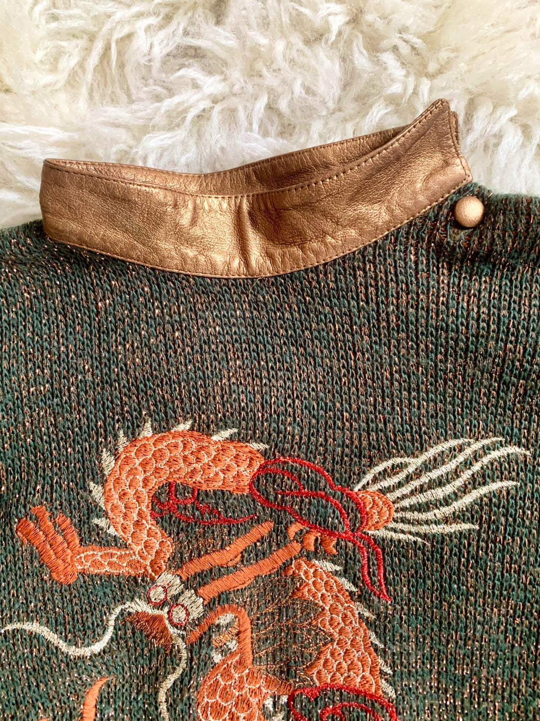 Vintage Dragon Metallic Leather Sweater-closiTherapi | vinTage