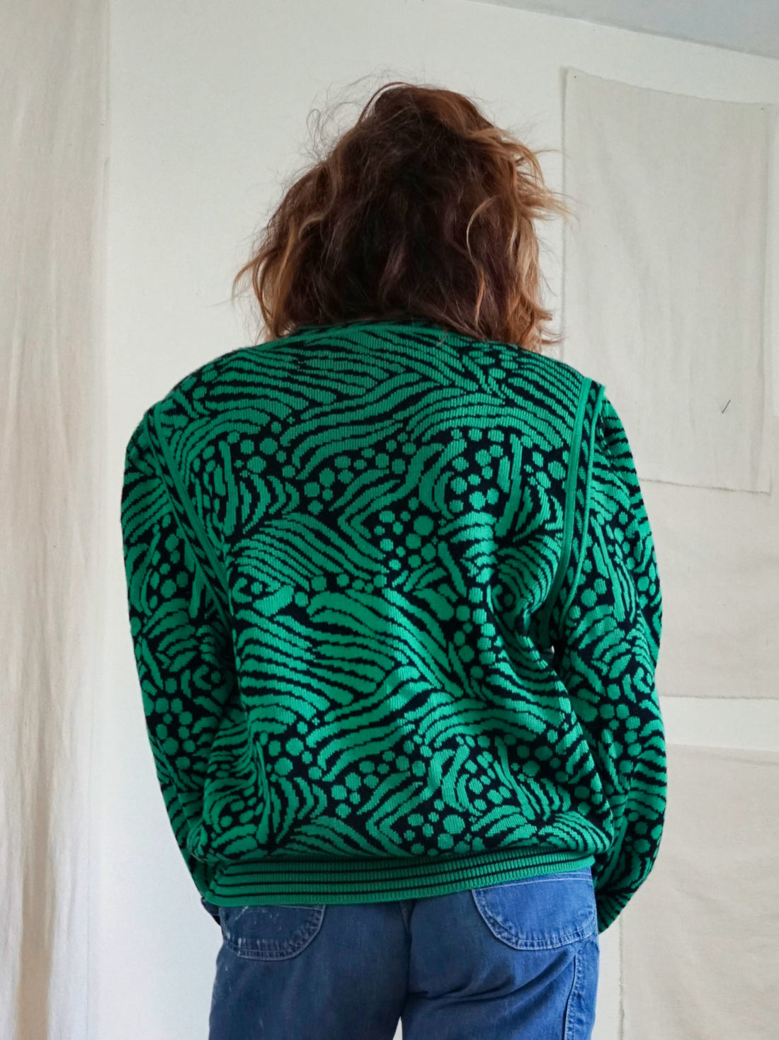 Vintage Green Abstract Print Sweater-closiTherapi | vinTage