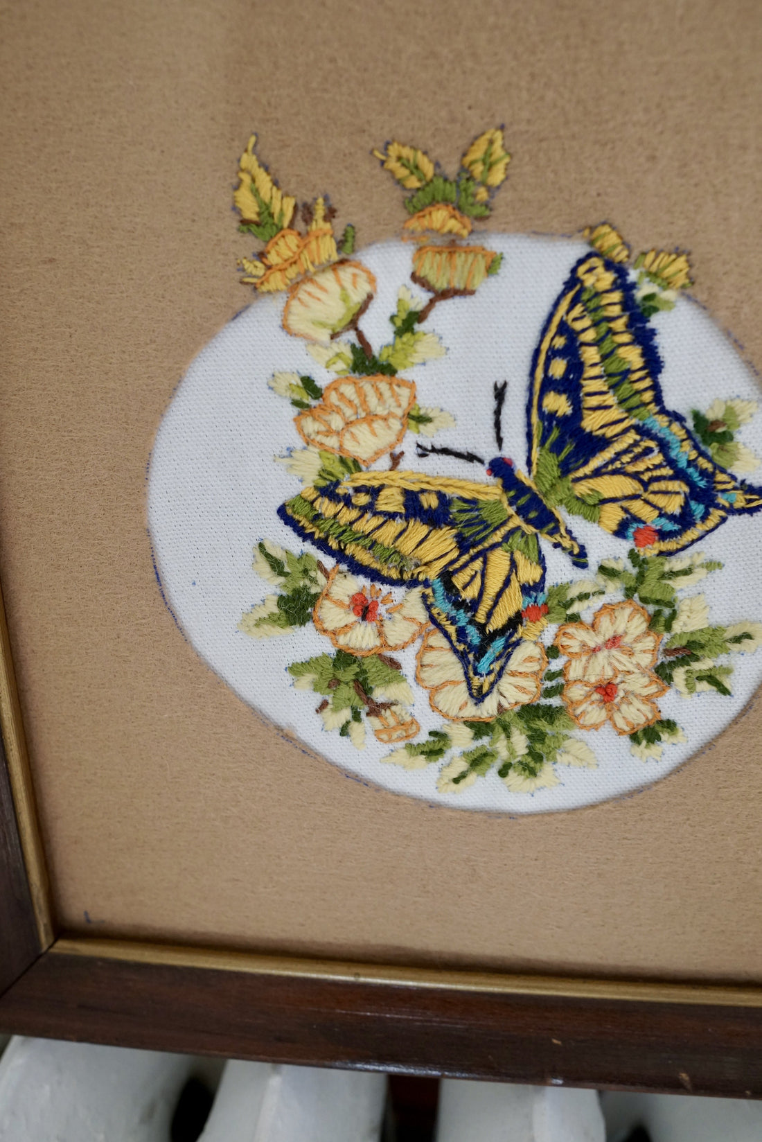 Vintage Hand Embroidered Butterfly Wall Art-closiTherapi | vinTage
