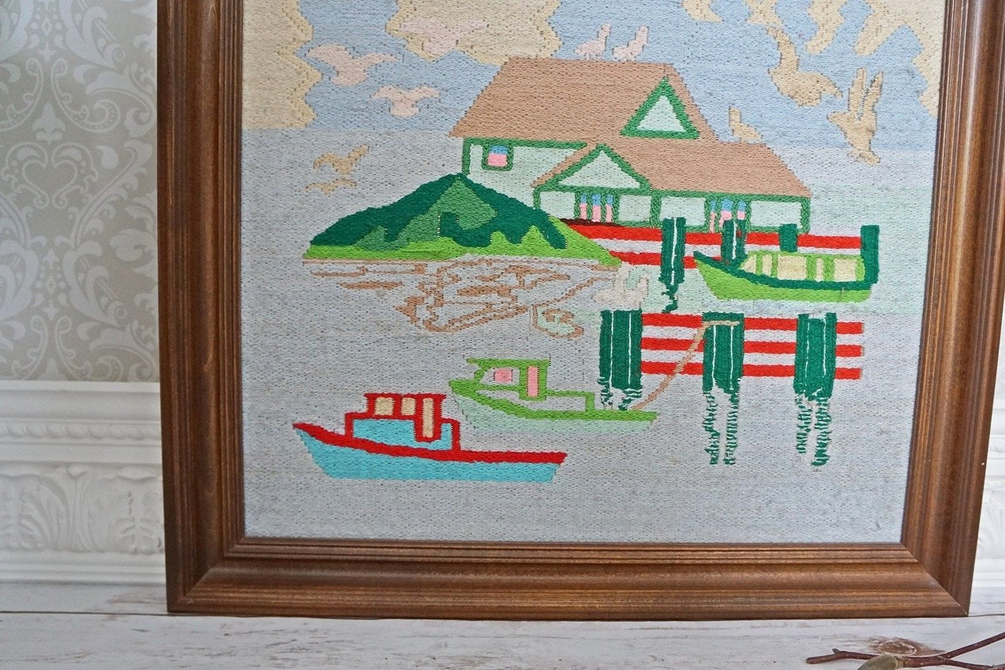 Vintage Handmade Boating Scene Framed Art-closiTherapi | vinTage