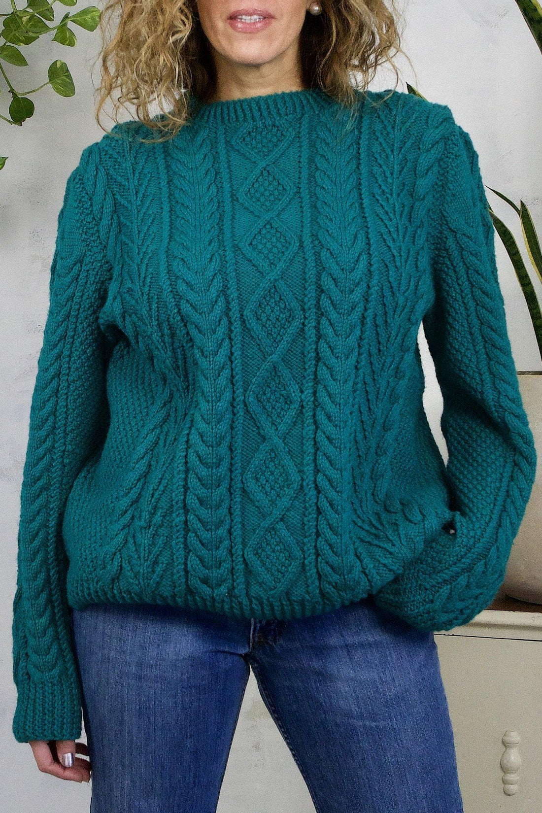 Vintage Handmade Teal Cable Knit Sweater-closiTherapi | vinTage