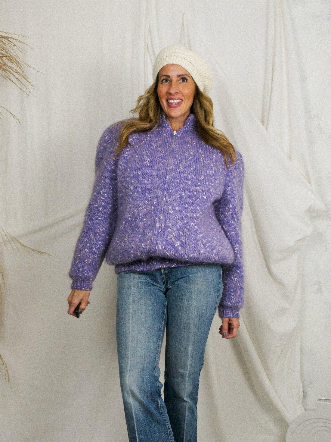 Vintage Lilac Mohair Speckle Knit Sweater Jacket-closiTherapi | vinTage