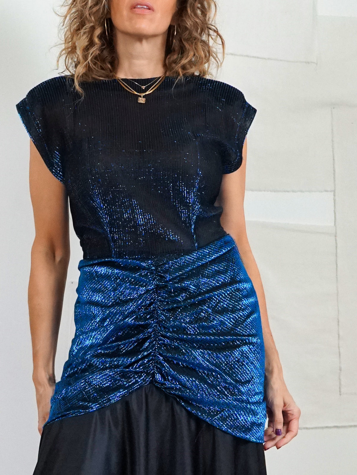 Vintage Metallic Blue Drop Waist Dress  therapi