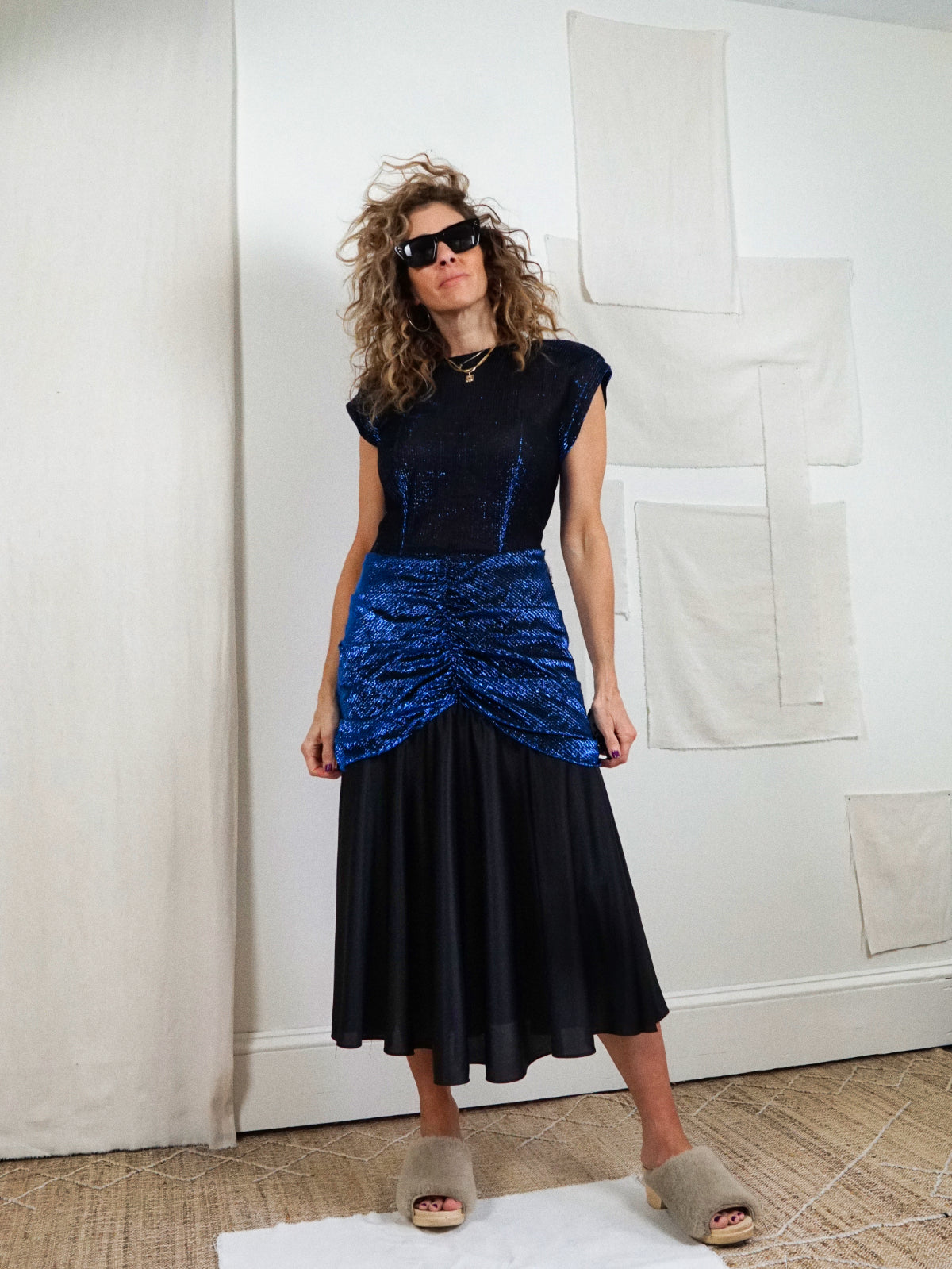Vintage Metallic Blue Drop Waist Dress therapi Vintage Metallic Blue Drop Waist Dress therapi