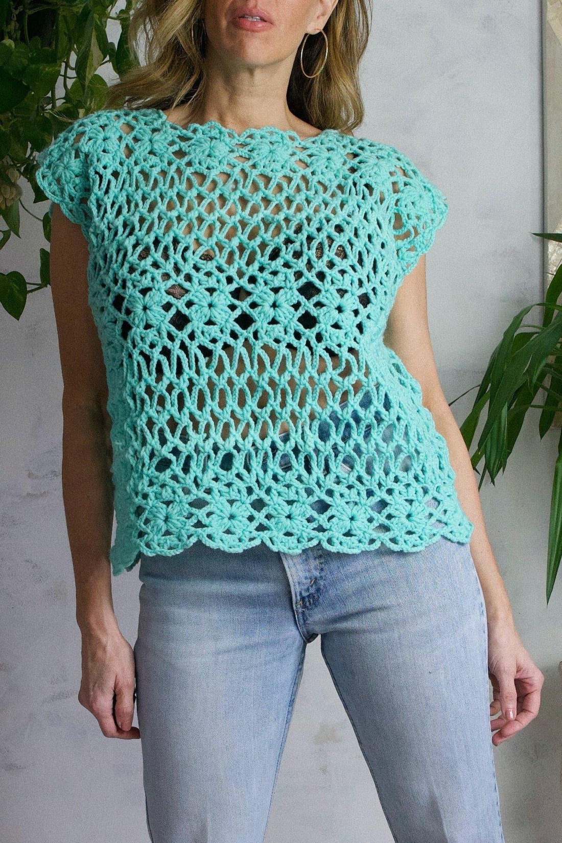 Vintage Mint Green Crochet Knit Top-closiTherapi | vinTage