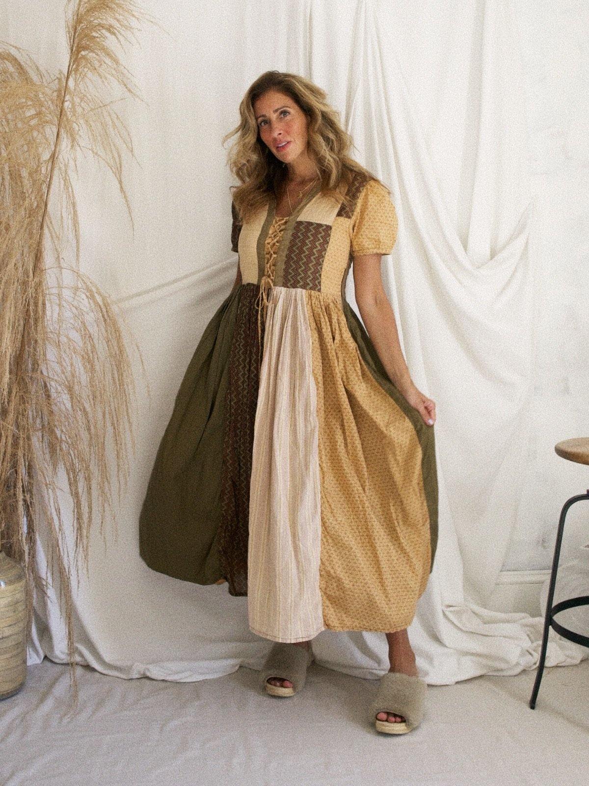 Vintage Patchwork Corset Peasant Dress – therapi Vintage Patchwork Corset Peasant Dress – therapi