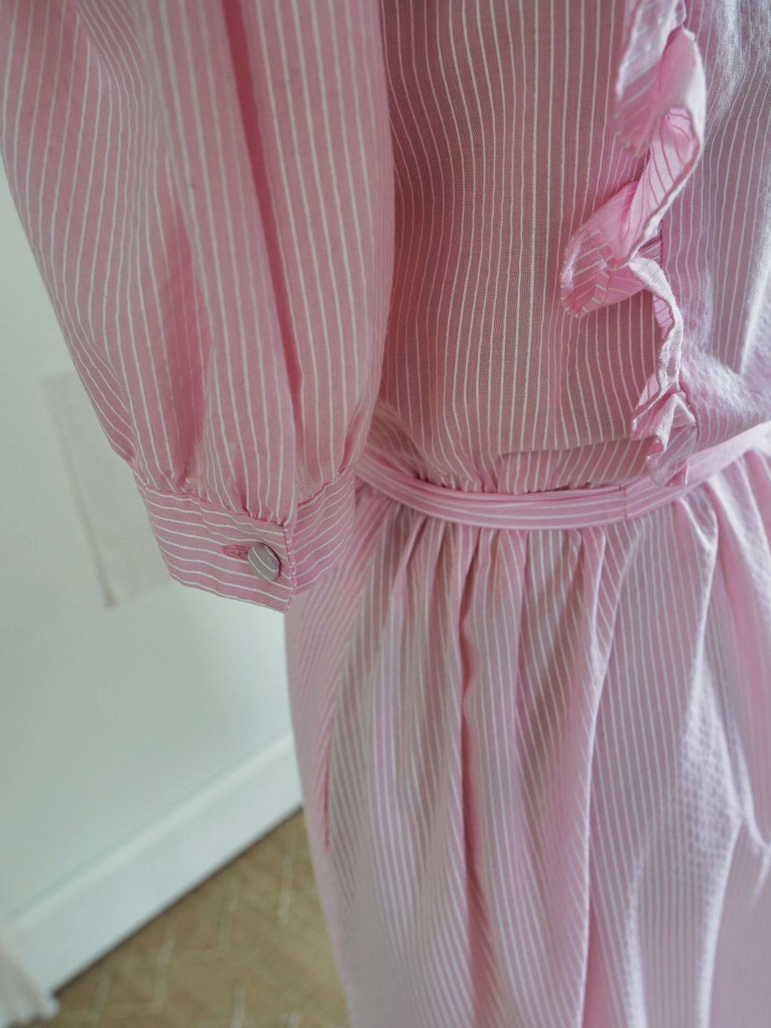 Vintage Pink Stripe Ruffle Dress-closiTherapi | vinTage