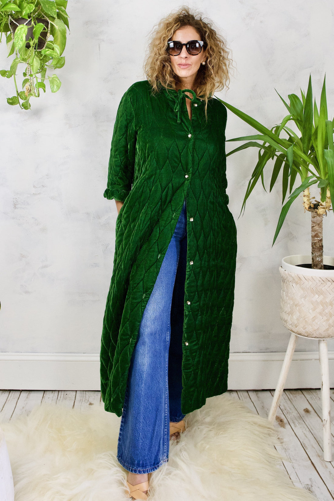 Vintage Quilted Emerald Velvet Robe-closiTherapi | vinTage