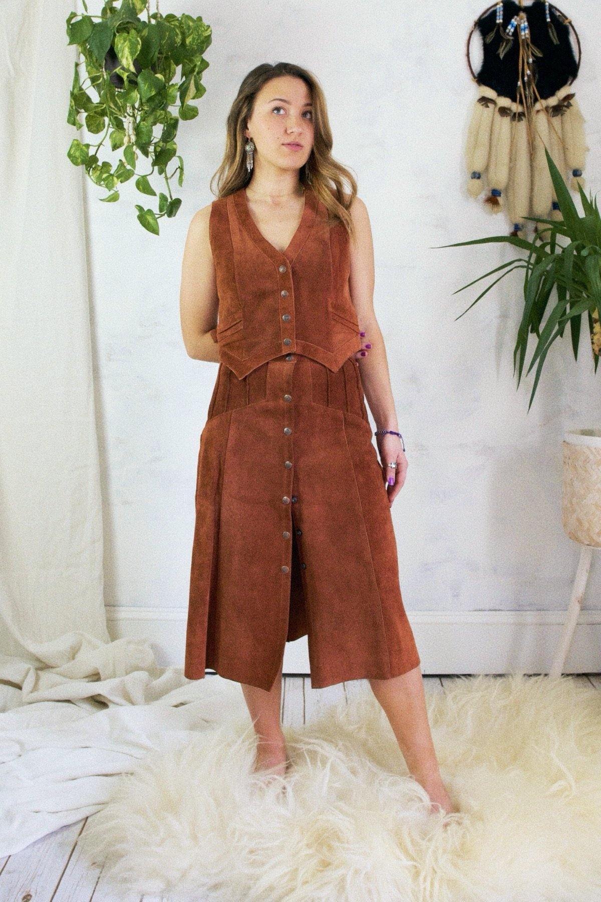 Vintage Sienna Suede Vest + Skirt Set-closiTherapi | vinTage
