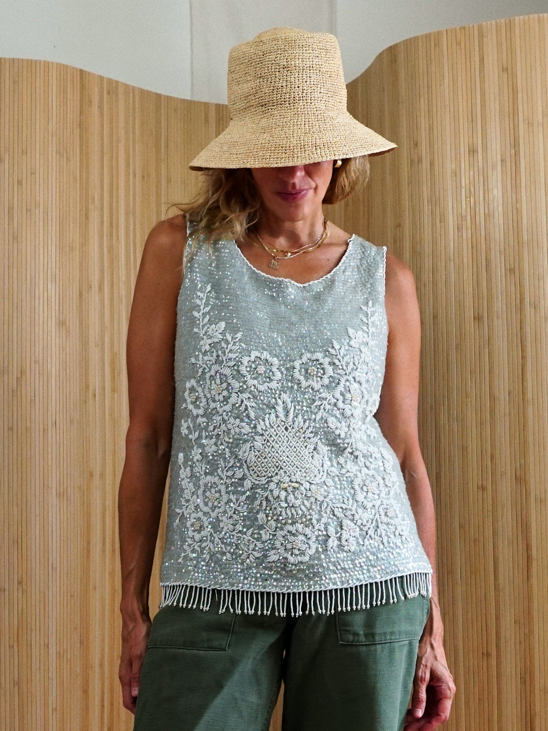 60's Seafoam Sequin Wool Top-closiTherapi | vinTage