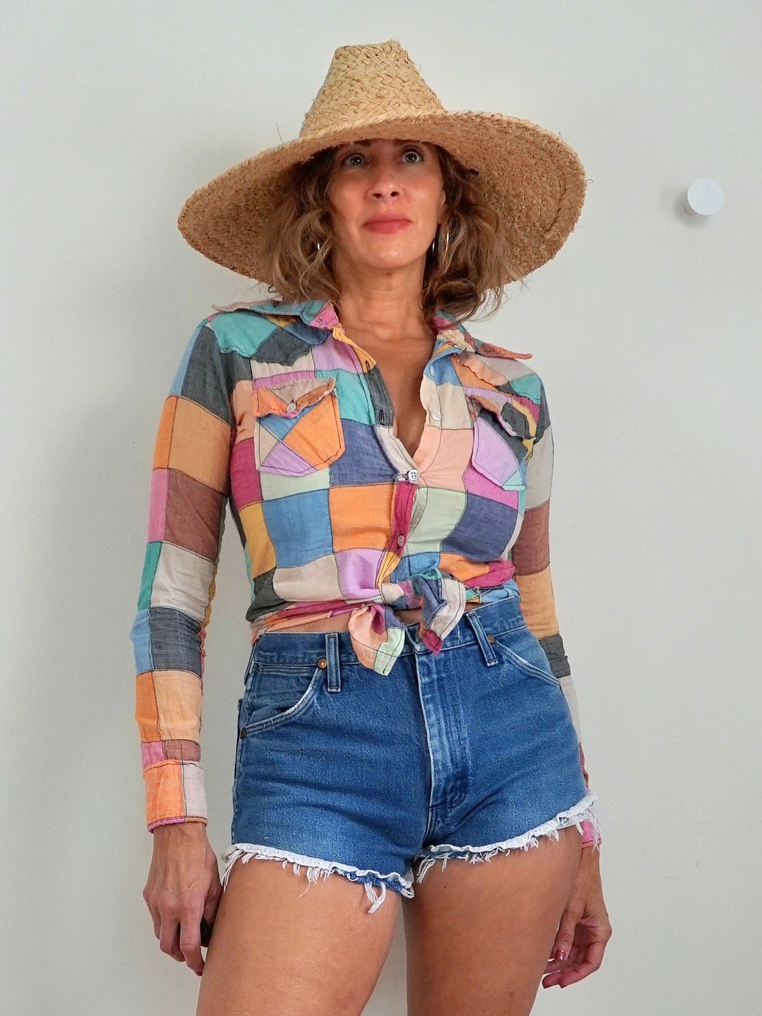 70's Madras Pastel Patchwork Shirt-closiTherapi | vinTage