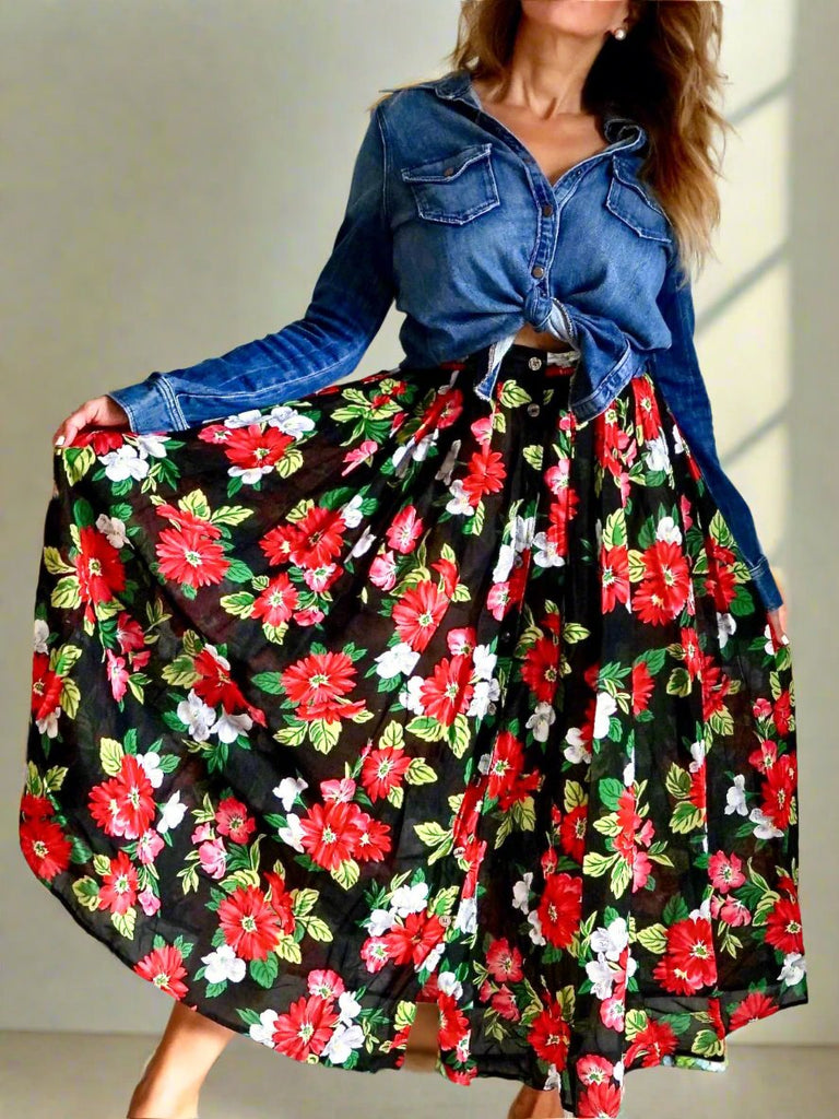 80's Daisy Floral Maxi Skirt – therapi