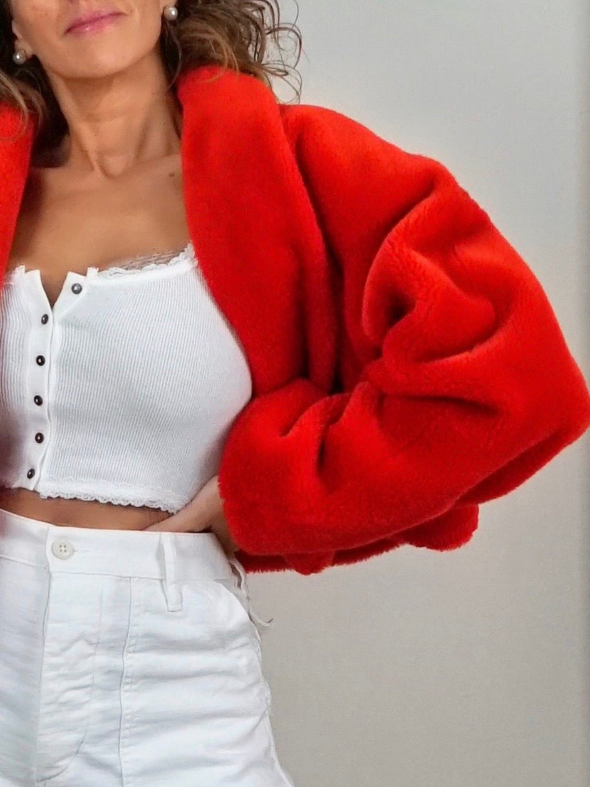 80's Red Fur Cropped Jacket-closiTherapi | vinTage