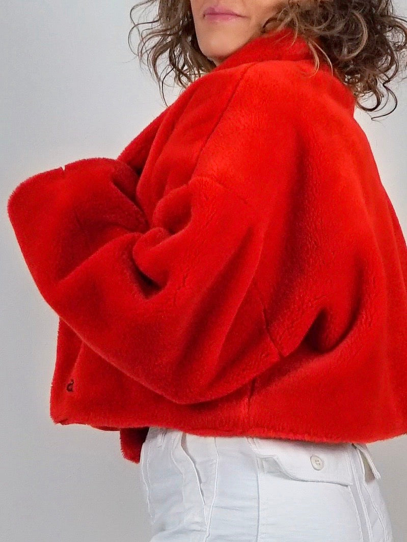 80's Red Fur Cropped Jacket-closiTherapi | vinTage