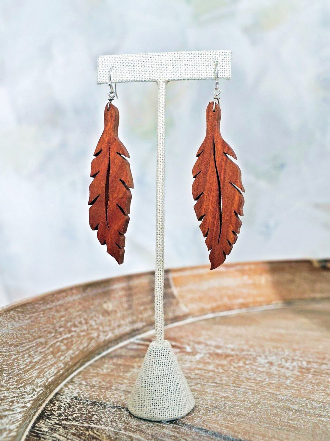 Carved Wood Leaf Earrings-closiTherapi | vinTage