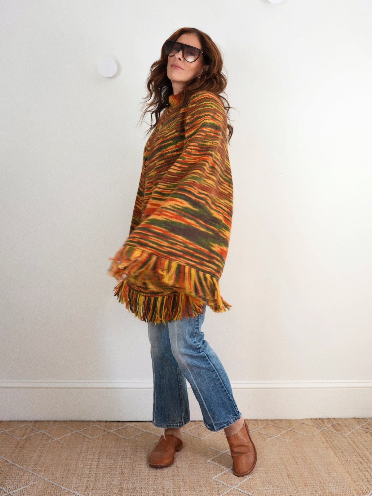 Vintage 1970s Handmade Knit Fringe Poncho-closiTherapi | vinTage