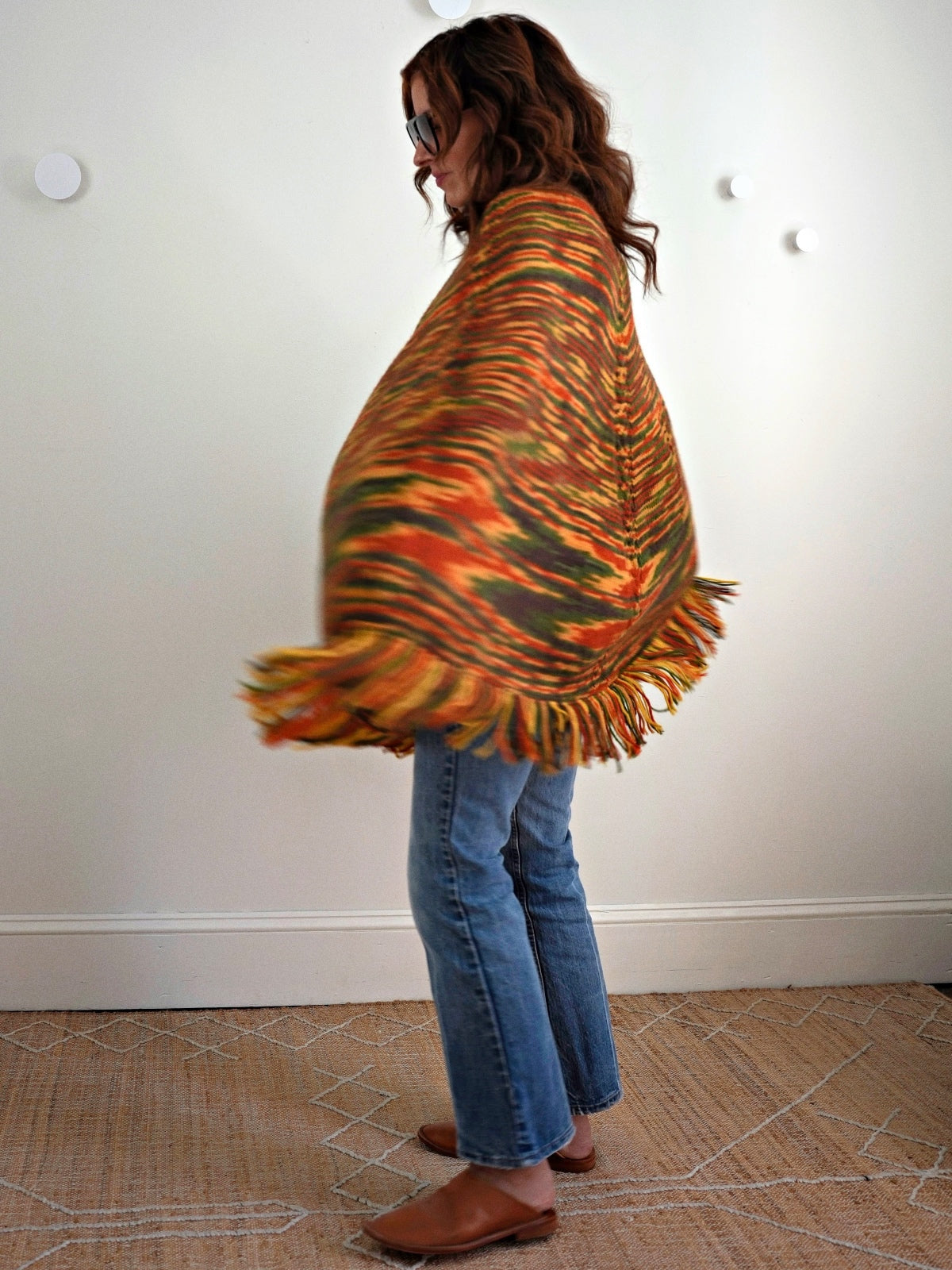 Vintage 1970s Handmade Knit Fringe Poncho-closiTherapi | vinTage