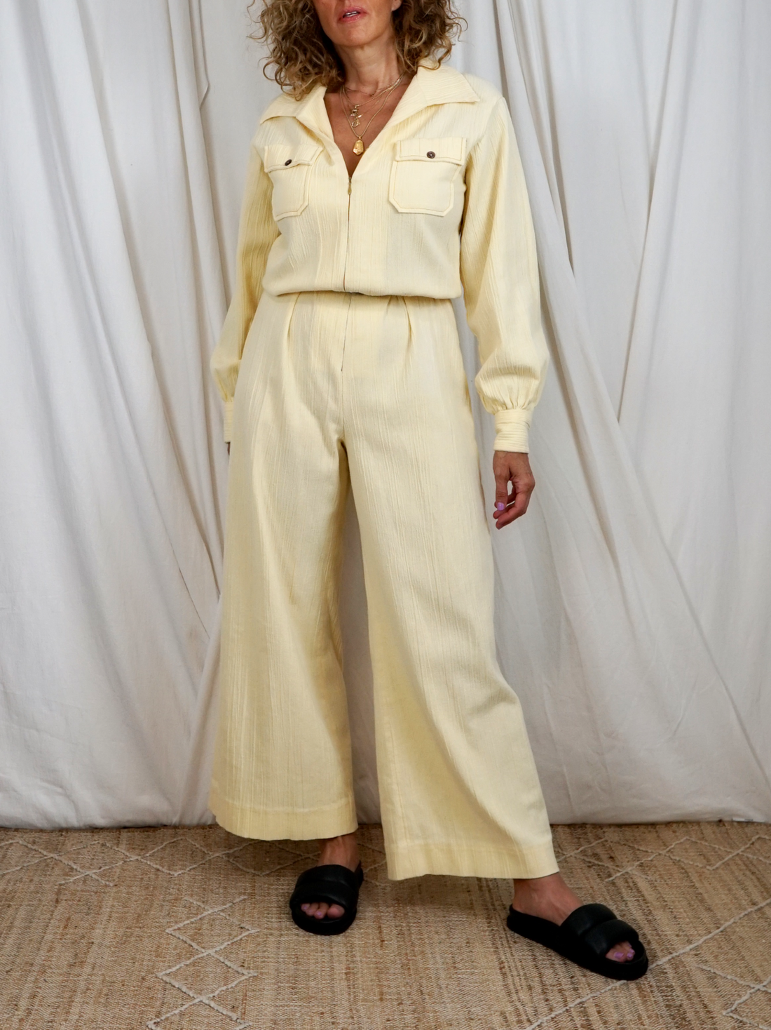 Vintage 70's Buttermilk Cotton Jumpsuit-closiTherapi | vinTage