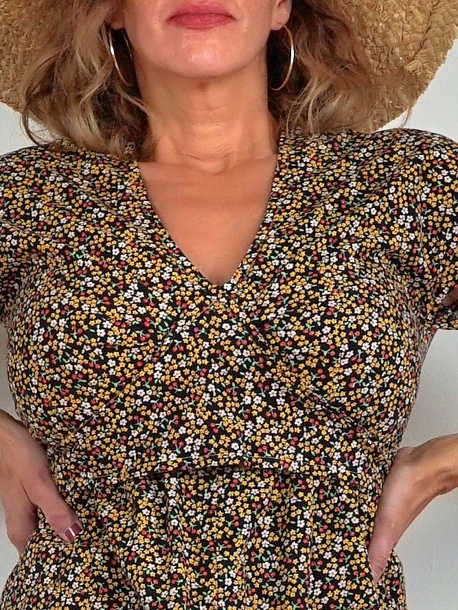 Vintage 70's Cherry Floral Print Dress-closiTherapi | vinTage