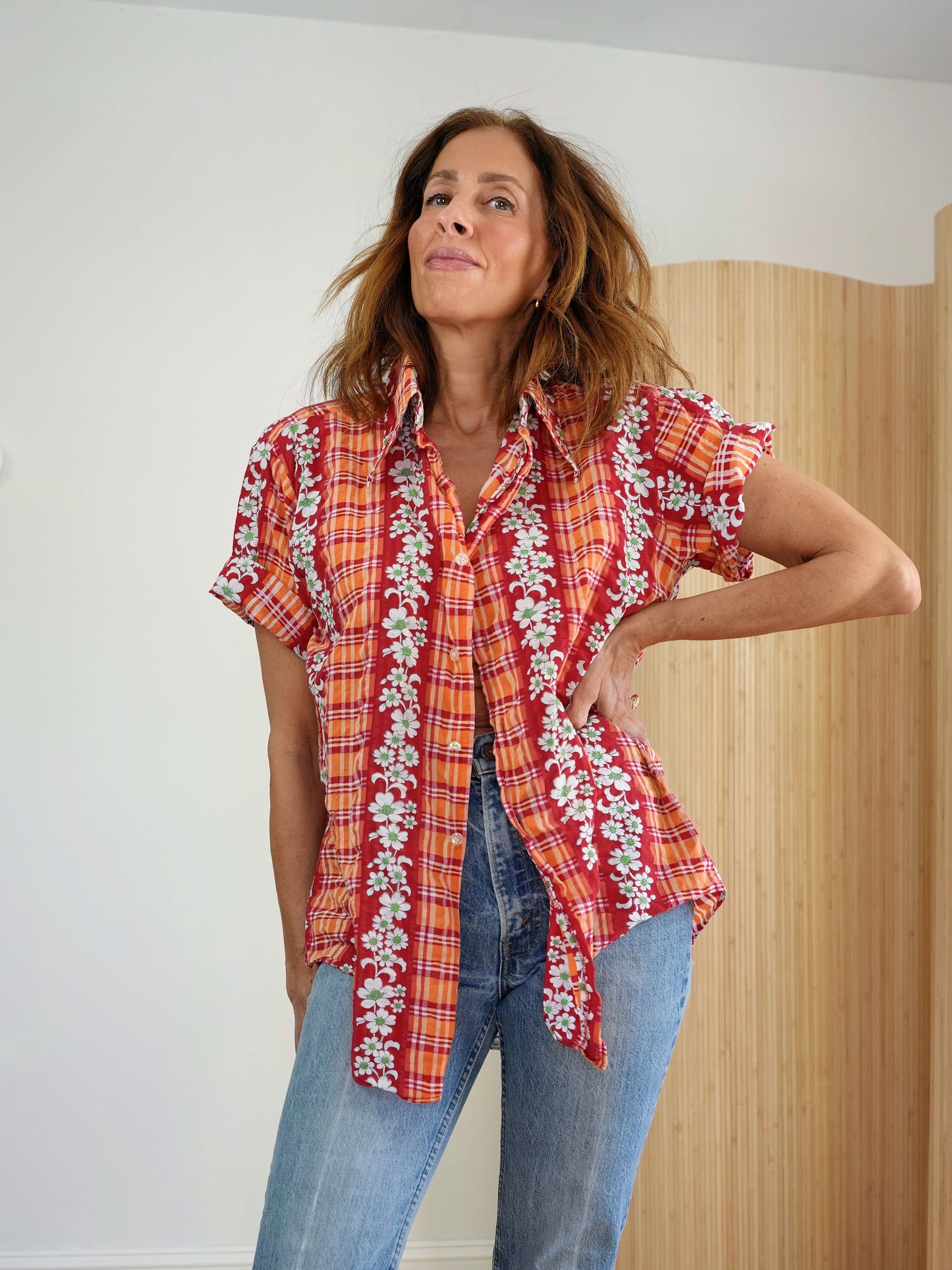 Vintage 70's Floral Plaid Shirt-closiTherapi | vinTage