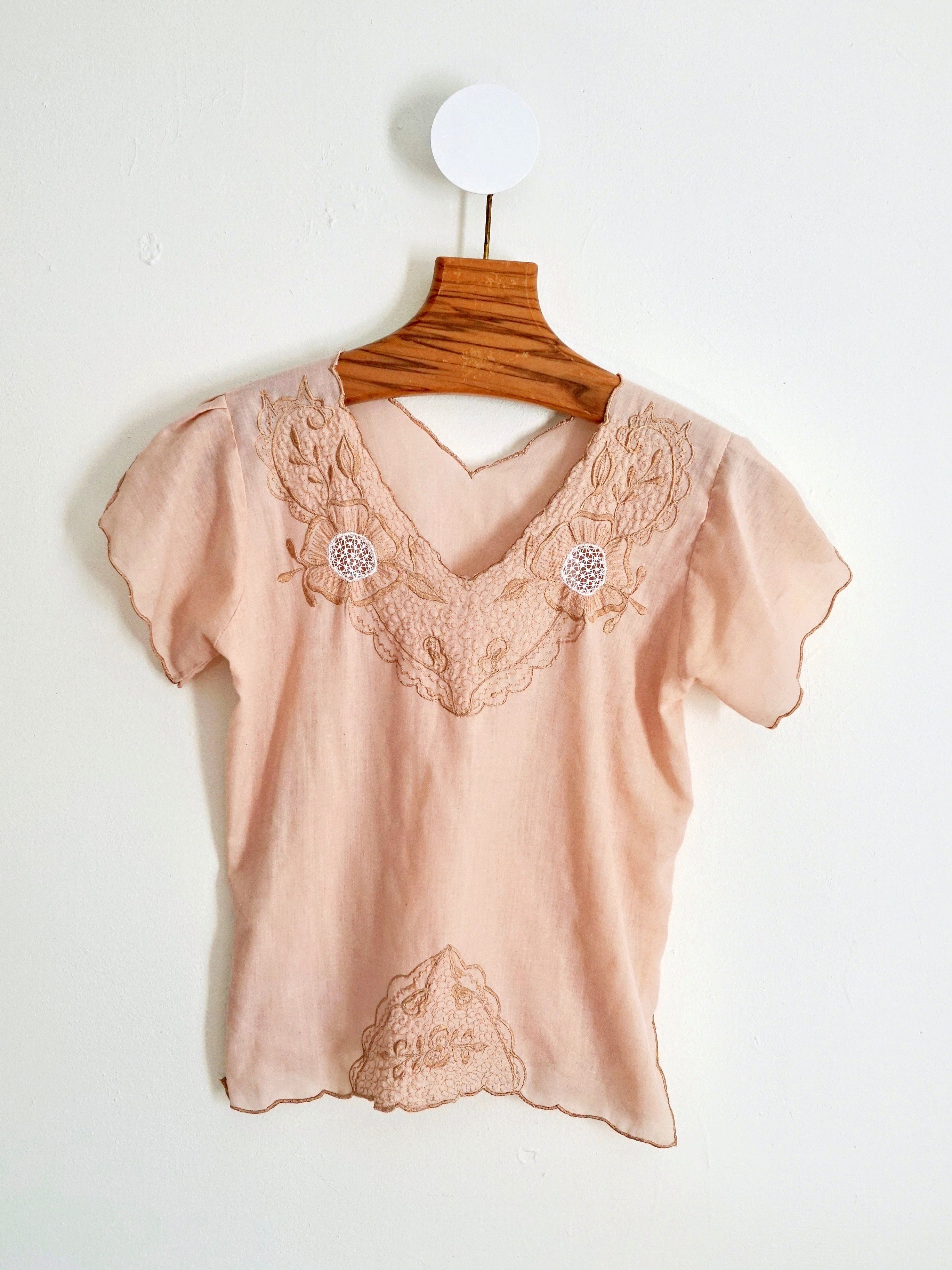 Vintage 70's Nude Embroidered Top – therapi