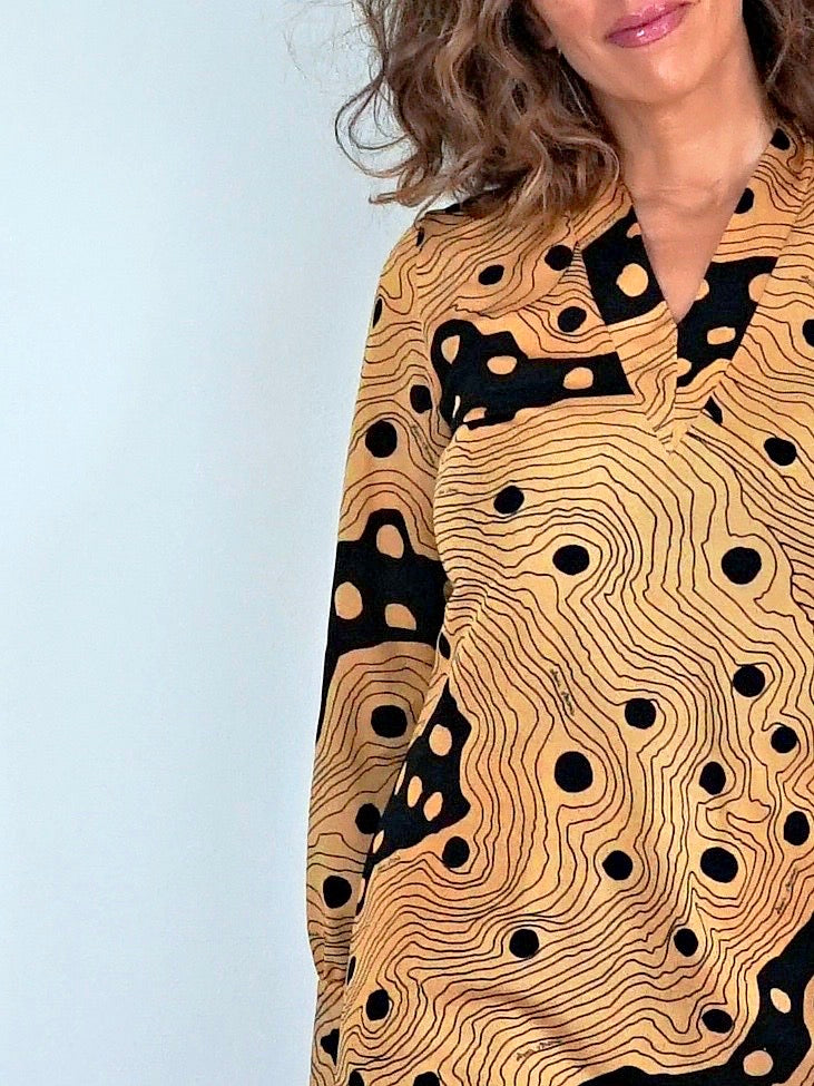 Vintage 70's Turmeric Abstract Dress-closiTherapi | vinTage