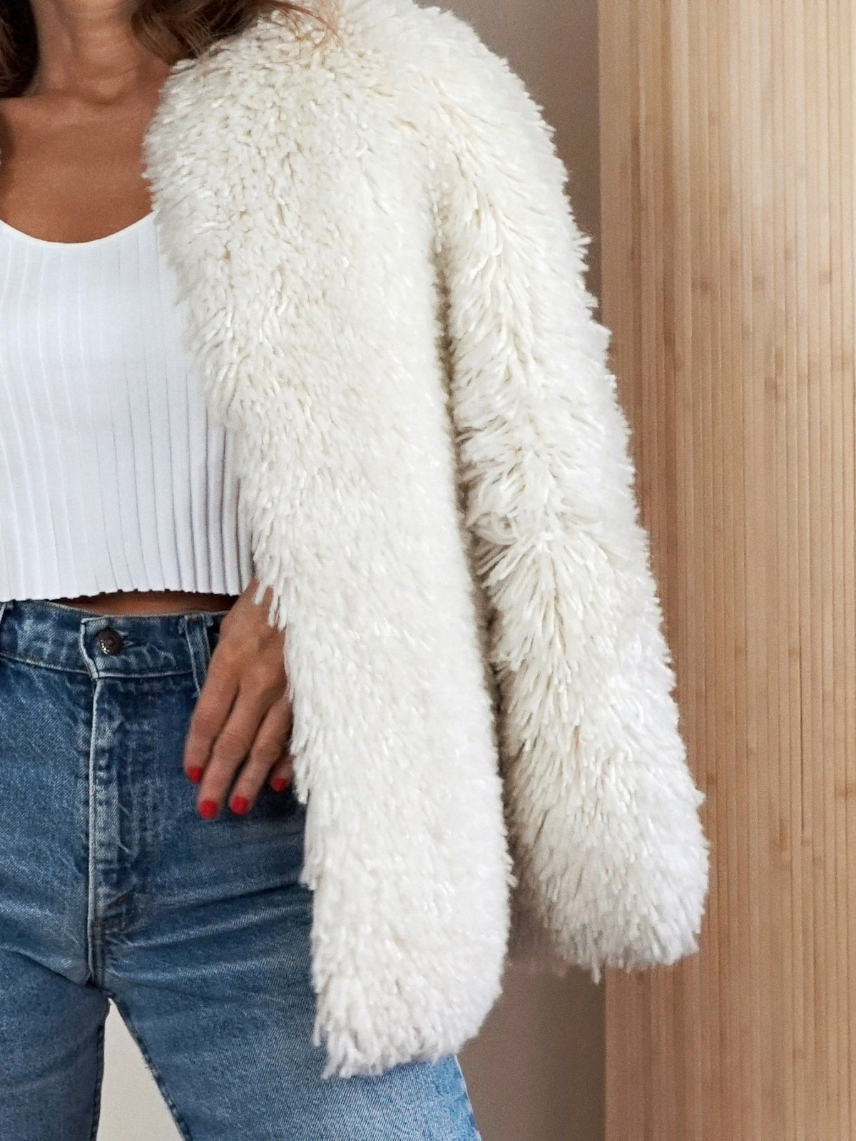 Vintage 70's Vanilla Shag Carpet Jacket-closiTherapi | vinTage