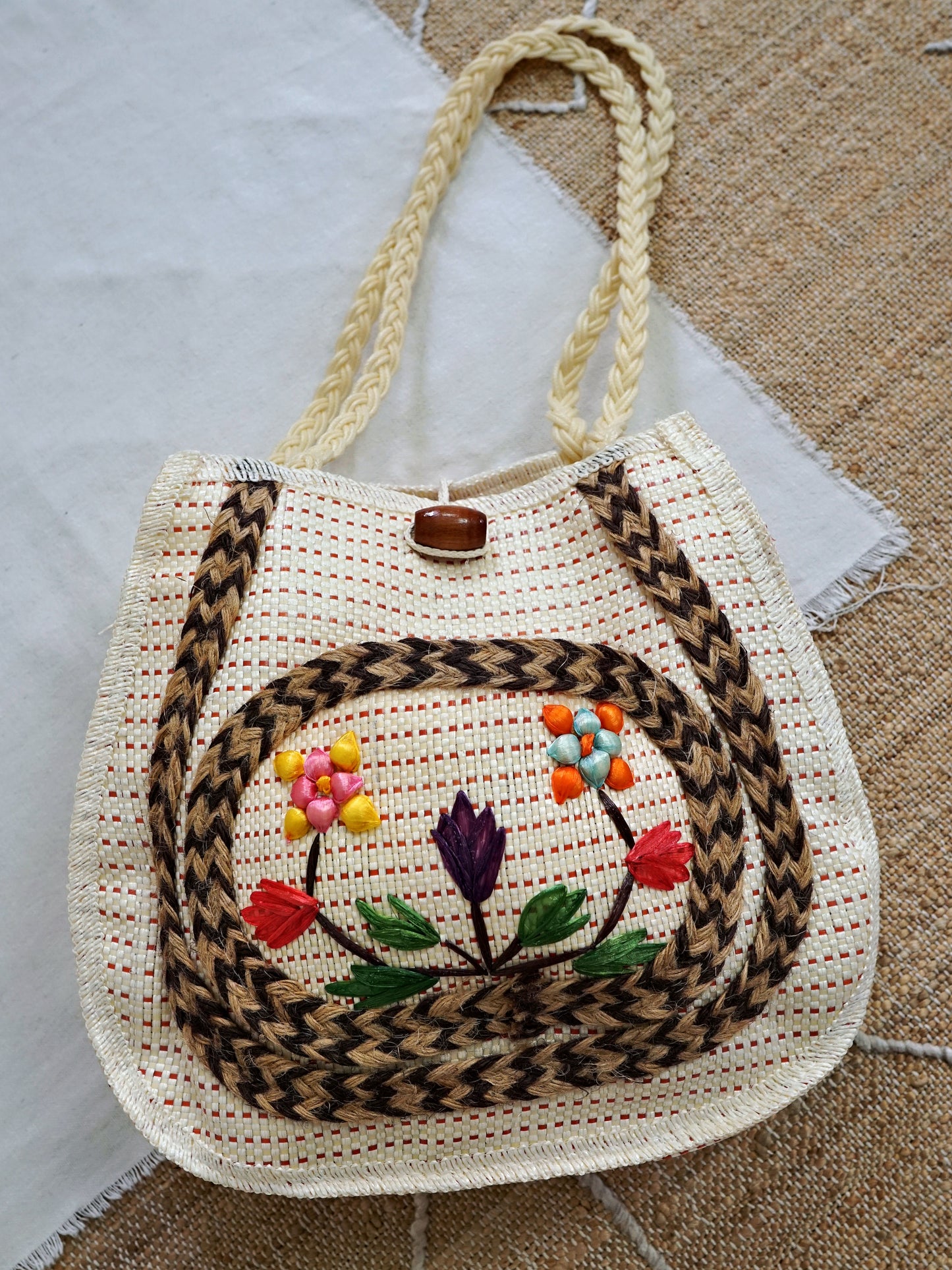 Vintage 70's Woven Floral Tote Bag-closiTherapi | vinTage