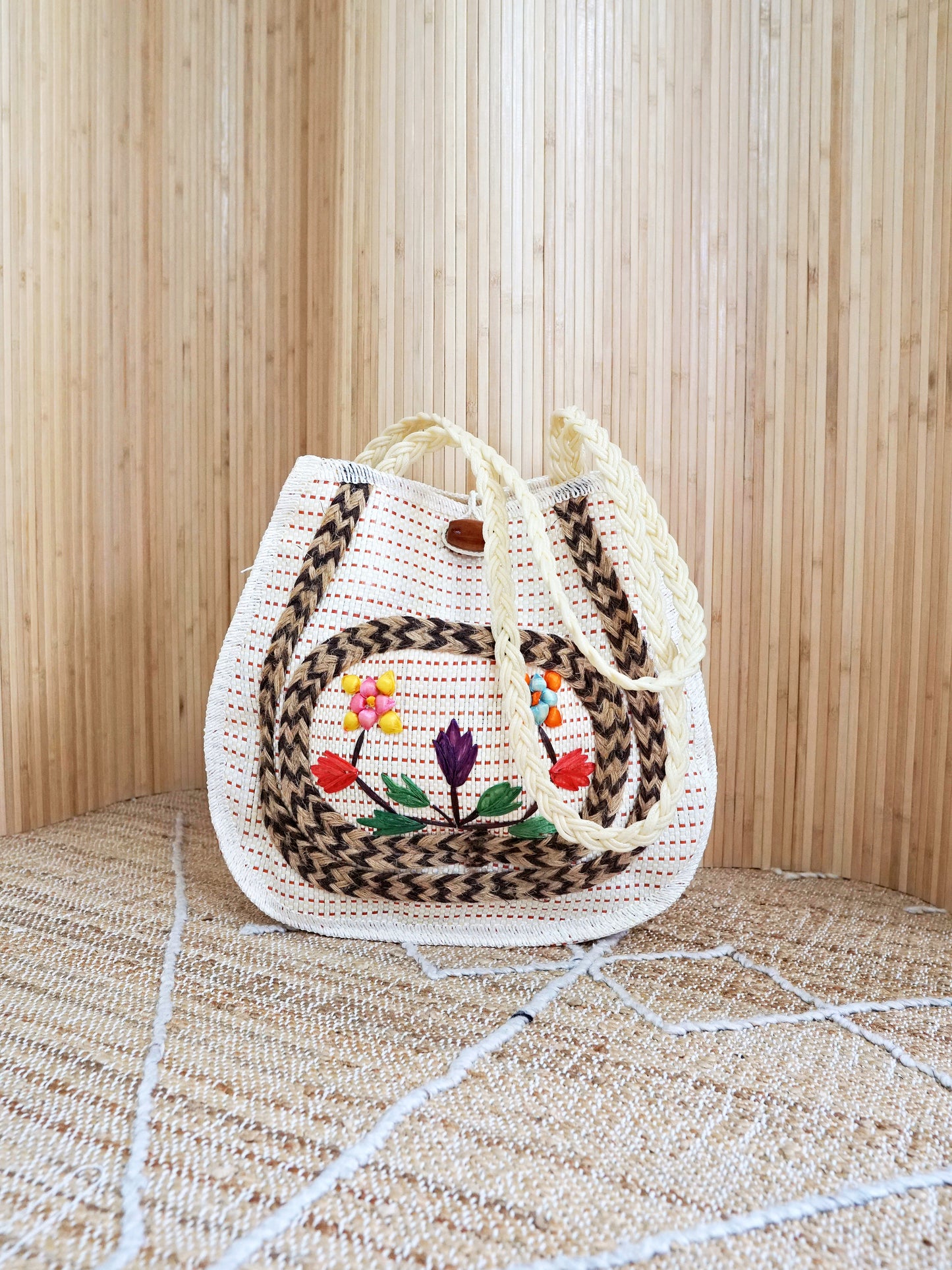 Vintage 70's Woven Floral Tote Bag-closiTherapi | vinTage