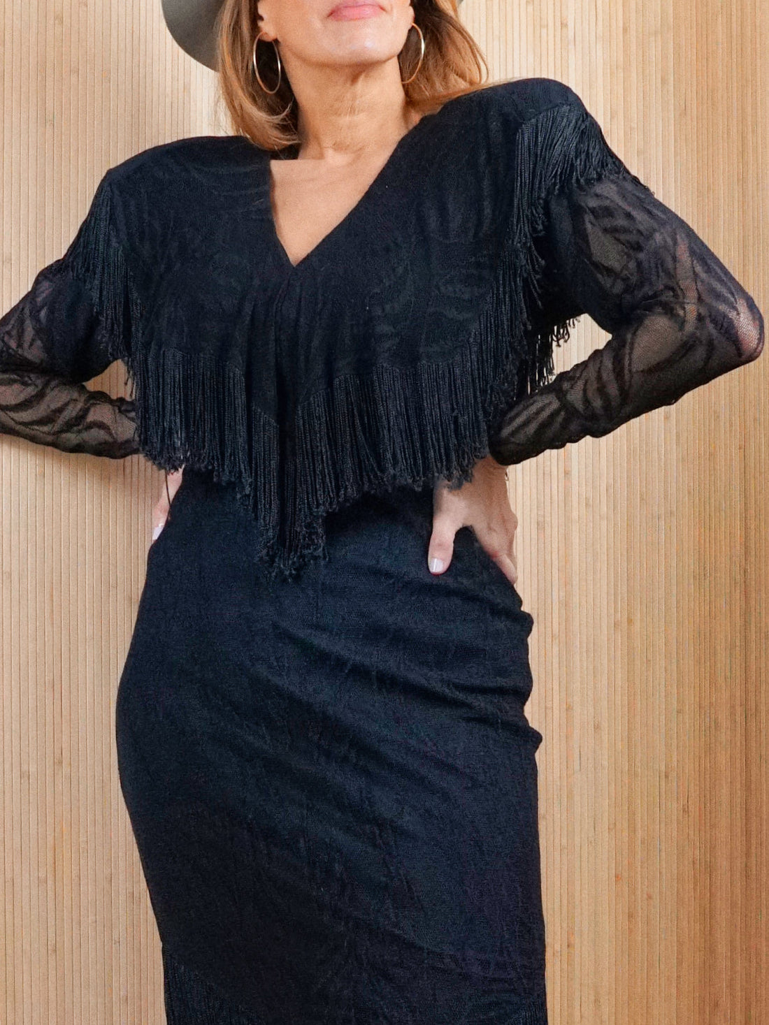 Vintage 80's Black Lace Fringe Dress-closiTherapi | vinTage