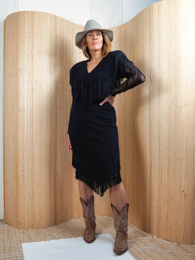 Vintage 80's Black Lace Fringe Dress – therapi